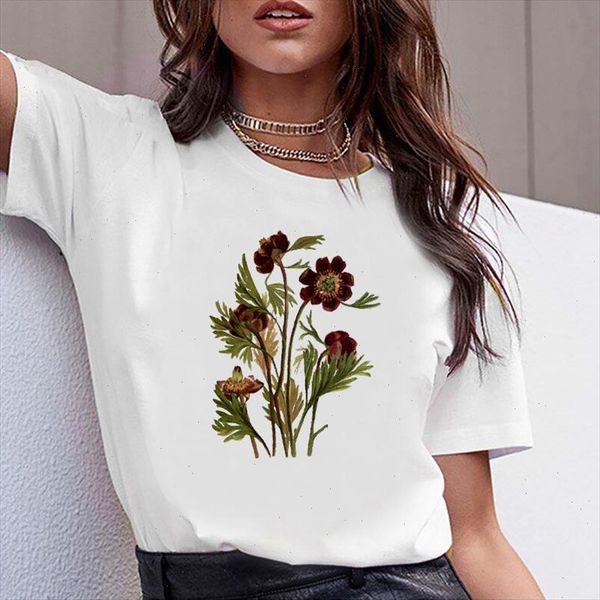 

women fashion clothes tshirt printing casual woman wild flower elegant printed tee ladies female t shirt short sleeve t top, White