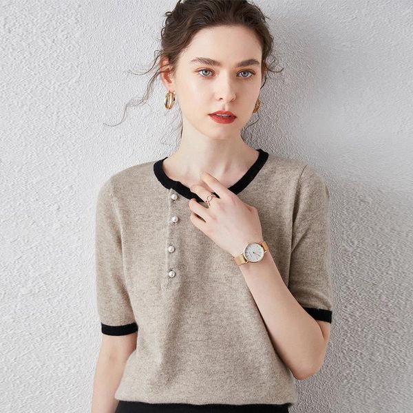 

2020 new knitted slim pullover women o-neck 100% cashmere sweater shirt female all-match basic half sleeve girl clothing, White;black