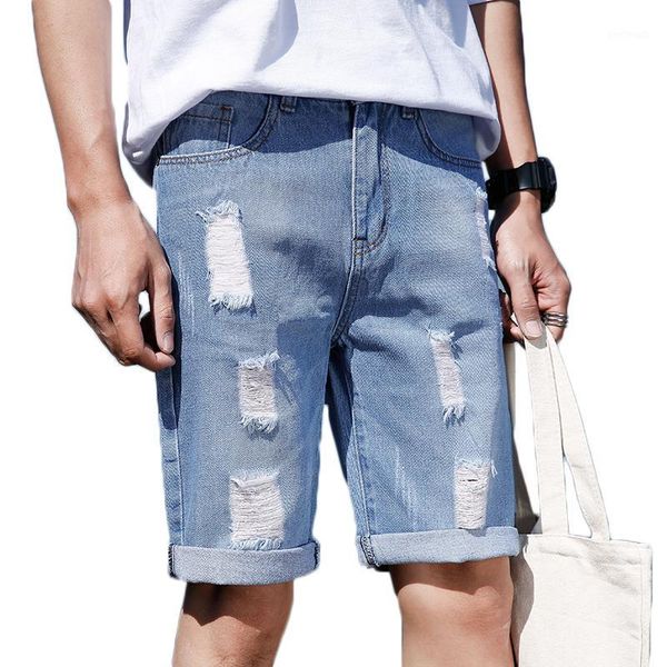 

men's jeans 2021 casual men shorts clothing ripped hole blue short pant knee length denim cotton boys summer man1