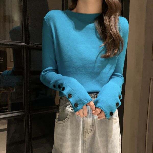 

sweater shirts with decorated buttons girls stretchy full split sleeve autumn soft sweaters pullovers women, Black;brown