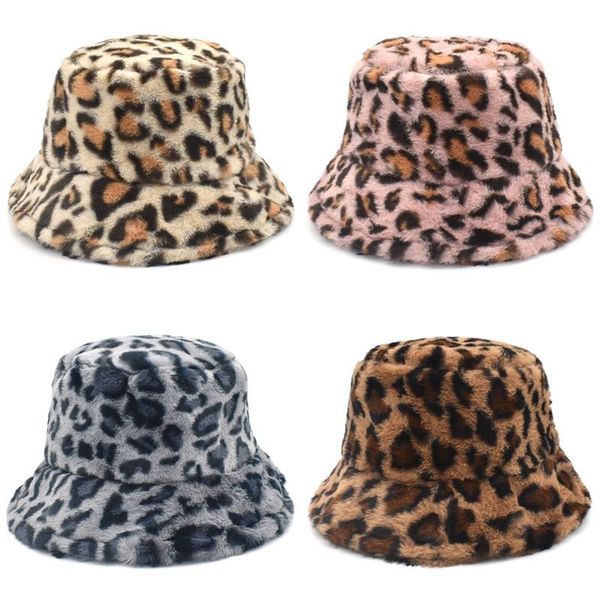 

autumn and winter leopard fisherman hat velvet warm hat basin bucket outdoor travel ladies sun gift, Blue;gray