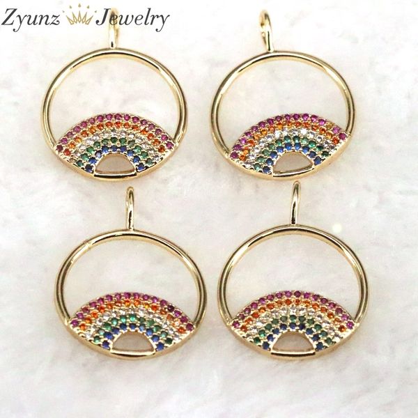 

5pcs, for necklace multi color cz micro pave rainbow charm hollow out gold pendant q1209, Bronze;silver