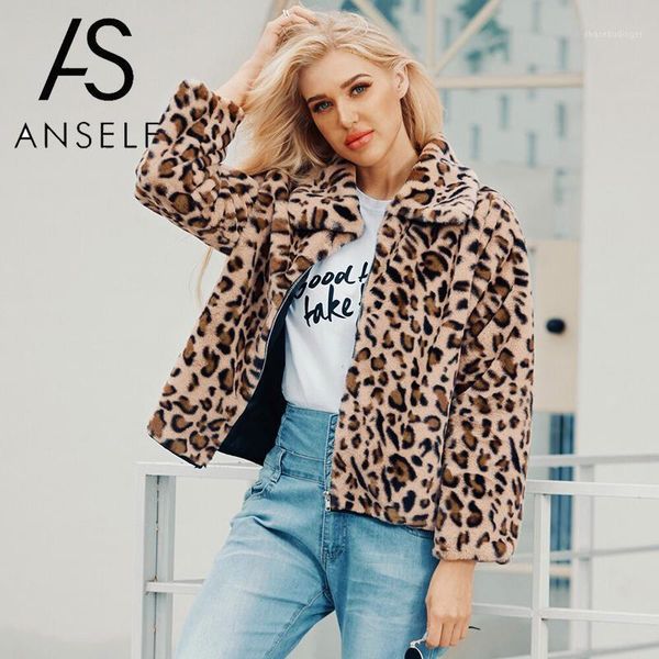 

women faux fur jacket coat leopard print warm fleece zip up turn-down collar furry overcoat 3xl plus size outwear female1, Black