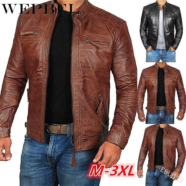 

men autumn casual motor distressed leather jacket coat men winter vintage outwear faux leather jackets q1210, Black