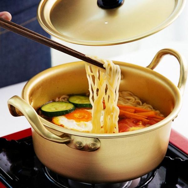 

korean ramen noodle pot aluminum stockpot soup pot w/ lid instant fast heating noodle cooking pan kitchen cookware small hot
