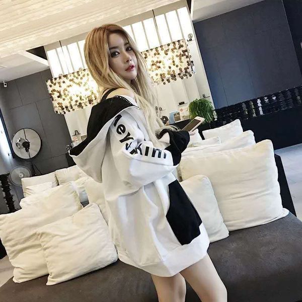 

hip hop large cardigan coat female students spring and autumn korean version 2020 new zipper fat sister loose street sweater, Blue