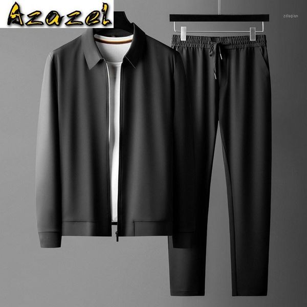 

men's tracksuits azazel spring and autumn mens suits 2 pieces luxury solid color zipper casual sport male sets slim fit jackets coats1, Gray
