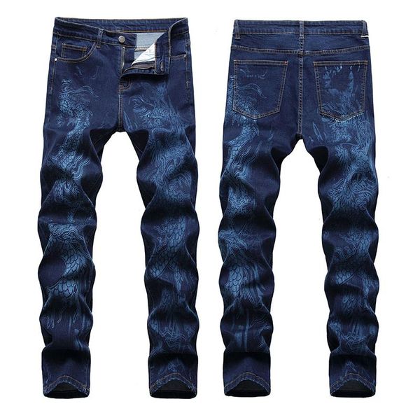 

blue brand all season damaged long casual cool fashion stretch jeans printed jeans denim men straight fashion