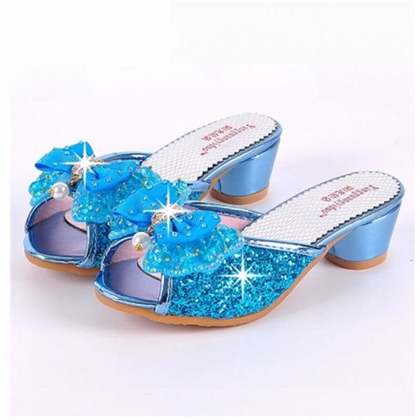 

girls summer sandals slipper sequined princesse children high heel party dress shoes leather slipper for kids slides q1214, Black;red