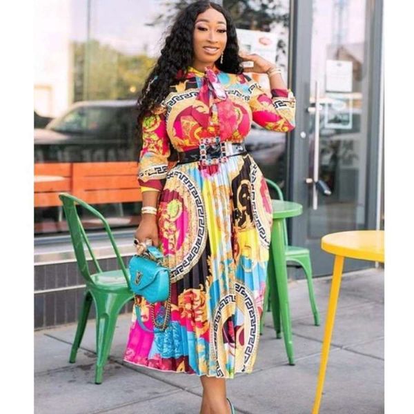 

pleated printed dress large women's single long sleeve, Black;gray