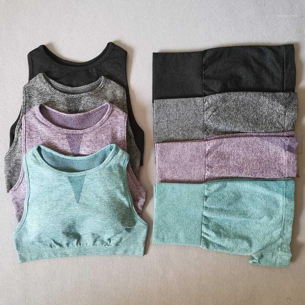 

yoga outfits summer seamless set women fitness clothing sportswear high waist sports short reacerback sport bra 2 pcs suits1, White;red