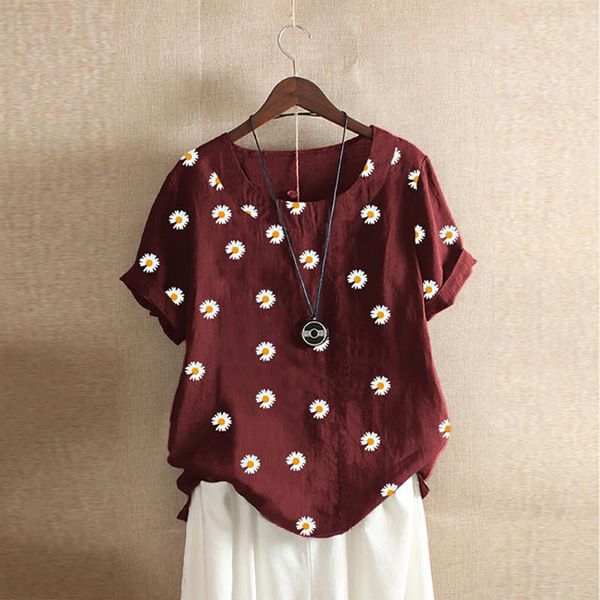 

baggy shirt blouse round neck short sleeves summer plus size casual, White