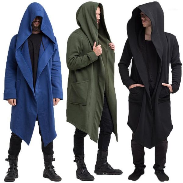 

fashion men trench coat hoodies streetwear hooded long outerwear punk style casual men women cloak jacket sweatshirt winter 3xl1, Black