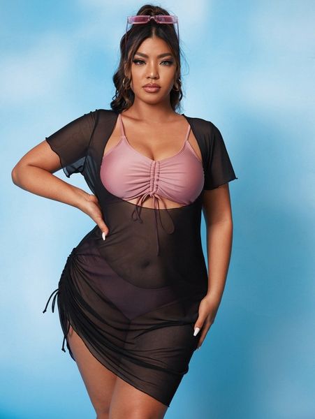 

plus plain drawstring cover up m2yd#, Black