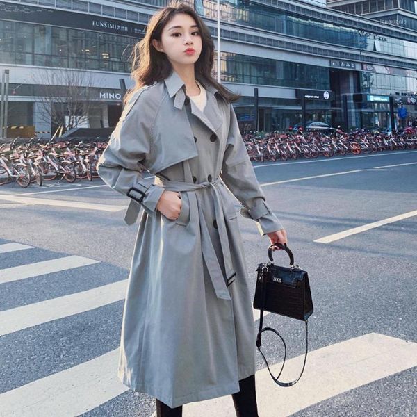 

spring new trench coat female temperament slim windbreakers womens long double breasted overcoat woman solid belt coats outwear1, Tan;black