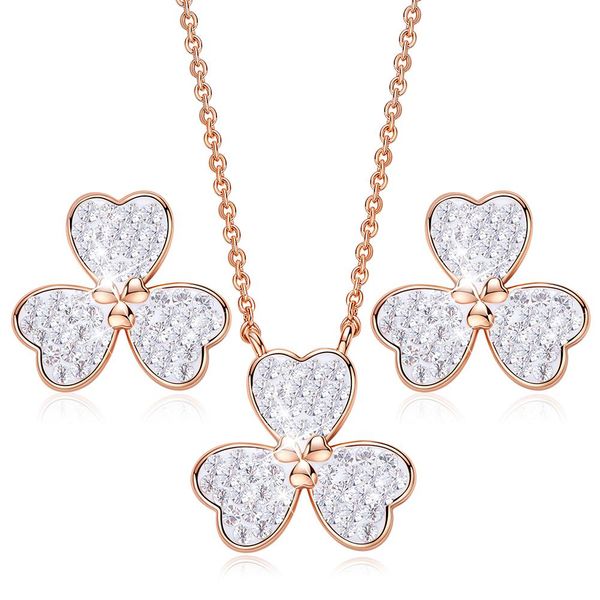 

classical african women earring necklace jewelry set brass crystal clover style, Silver
