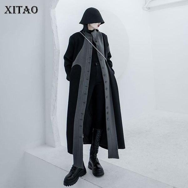 

xitao irregular blends fashion new women single breast full sleeve patchwork long 2020 winter minority elegant coat zy31591, Black