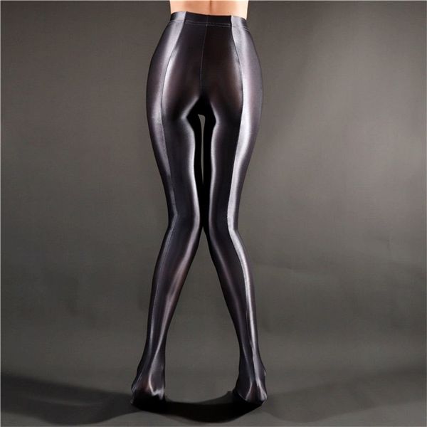 

women stripe oil gloosy pencil pant shiny full smooth see through leggings candy color plus size dance wear f20 201228, Black;white