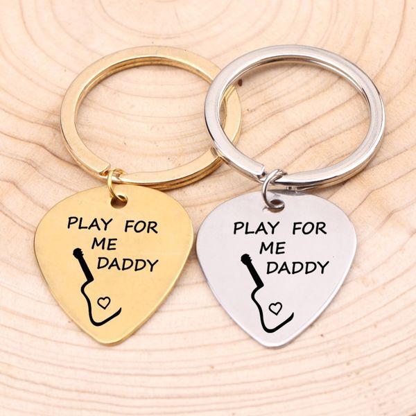 

day accessories gift birthday fashion dad guitar father's pick stainless keyring engraved play for me daddy keychain jew, Silver