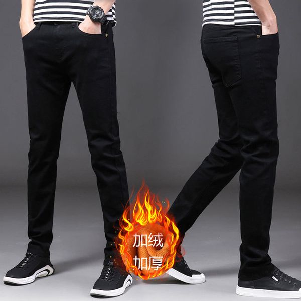 

autumn and winter plush men's fashion trend versatile black trousers jeans
