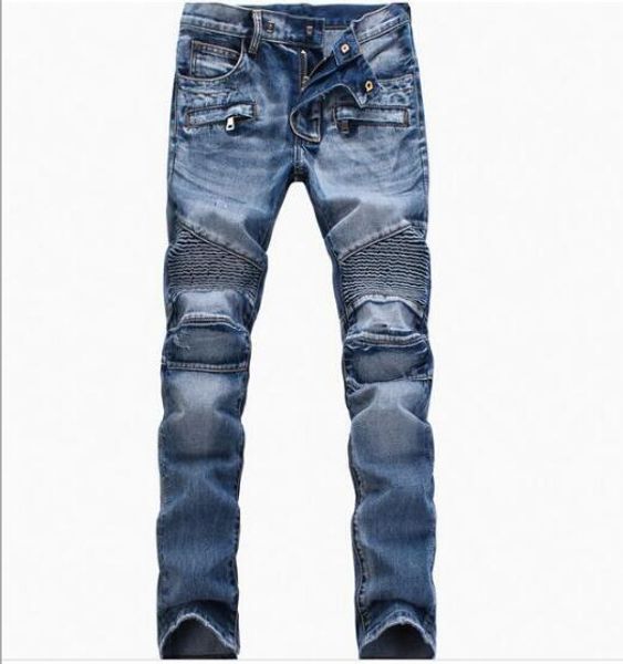 Herren verzweifelt Russped Skinny Jeans Slim Motorrad Moto Biker Kausal Denimhose Hip Hop Men EZC3