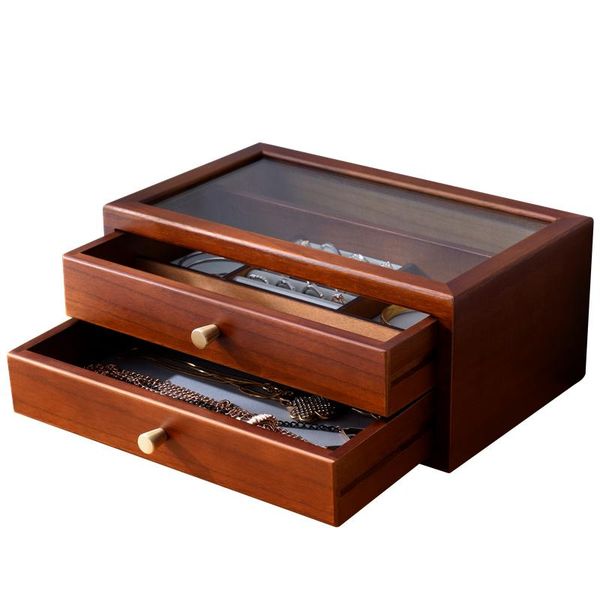 

travel wood glass wooden jewelry packing case portable earring ring necklace organizer women jewellry display box women gift, Pink;blue