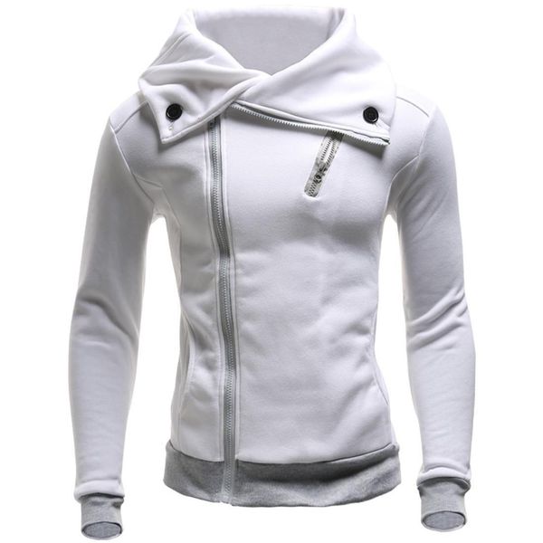 

zogaa new casual slim thick men's coat large lapel male sweatshirt fleece thick solid color cotton zipper decoration sweatshirt, Black