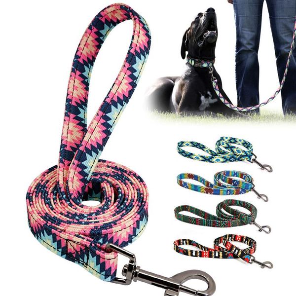 

5 colors dog leash rope nylon printed puppy dog walking running training leashes lead for small medium large dogs sqcgut