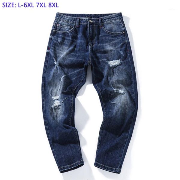 

summer new jeans men's ankle-length pants cotton jeans drect sell extra large super big plus size 28-42 44 461, Blue