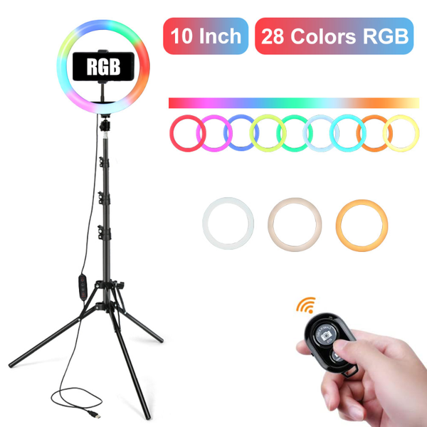 

10inch rgb led ring light with tripod multiple colors selfie ring lamp fill light with 160cm stand for tiktok youtube vedio