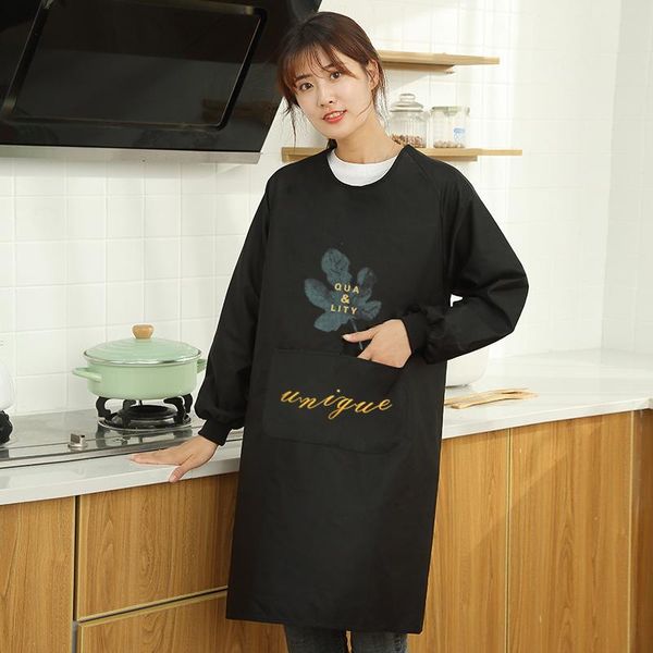 

aprons korean style fashion apron long-sleeved household kitchen waterproof and oil-proof women's cooking overalls