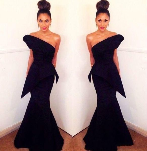 

2021 one shoulder black evening dresses backless satin mermaid prom dress formal party gowns plus size evening women wear, Black;red