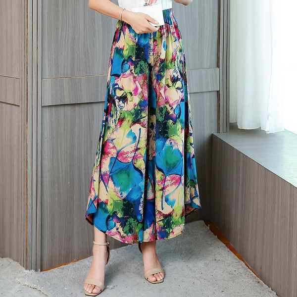 

plus size 4xl summer wide leg pants women casual beach plaid pants women printed loose print trousers women high waist pants, Black;white