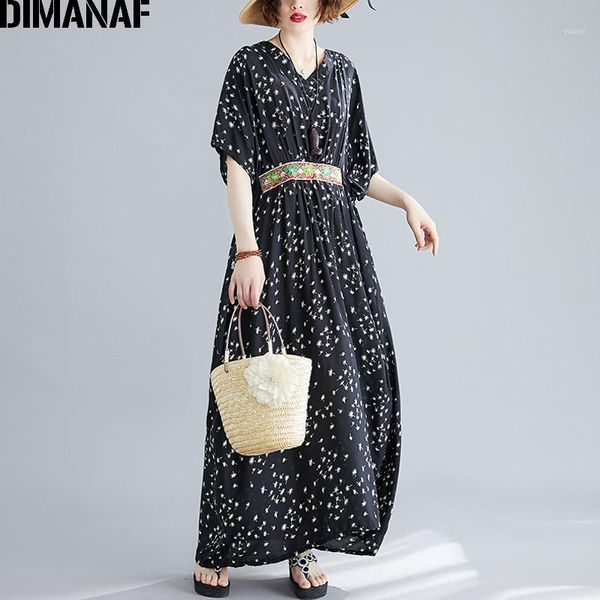 

dimanaf plus size dress women clothing elegant lady vestidos summer sundress bohemian floral print loose maxi long dress belt1, Black;gray