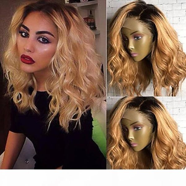 

glueless full lace wig ombre blonde color lace front human hair wigs preplucked with baby hair body wave bleached, Black;brown