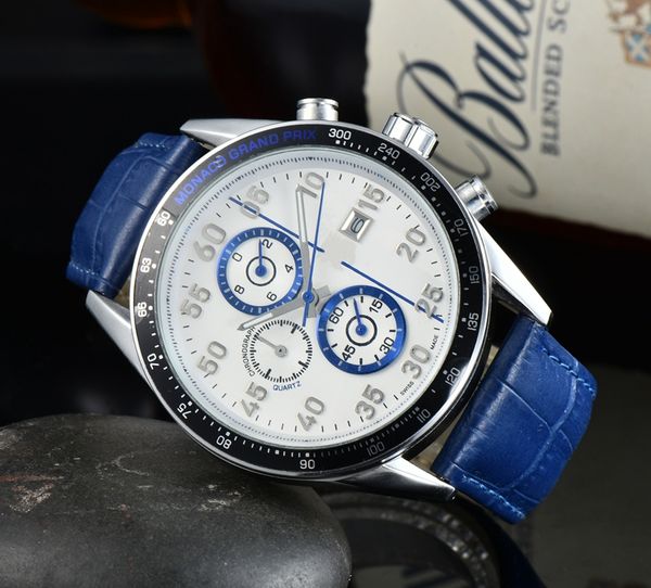 

2021 new arrive six stitches luxury mens watches all dial work quartz watch brand calendar chronograph clock leather belt men fashion gifts, Slivery;brown