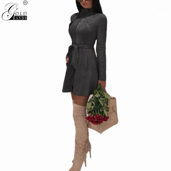 

gold hands autumn winter women vintage solid plus size slim sashes long trench fashion office ladies trench coat for women1, Tan;black