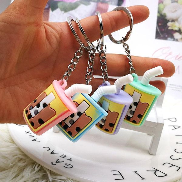 

creative mini soft drink keychain coconut milk beverage bubble acrylic soft silica gel decompression jewelry gift1, Silver