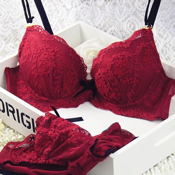 

bras sets vogue lace floral women underwear set underwire push up bra outfits s111, Red;black