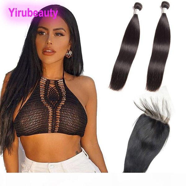 

malaysian unprocessed human hair 2 bundles with 5x5 lace closure straight virgin hair extensions with 5 by 5 closure with baby hair, Black;brown