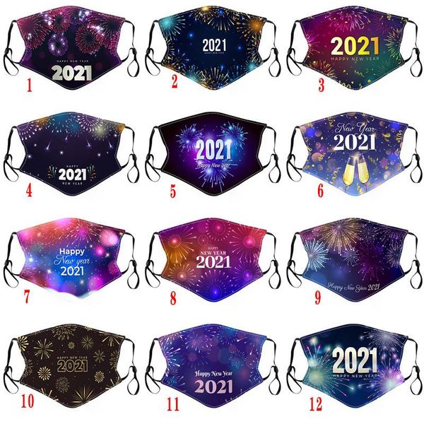 

2021 новогодние годы узор напечатанные хлопковые маски для лица моющиеся взрослые дети ветрозащитный пылезащитный моющаяся ткань напечатанны, Black