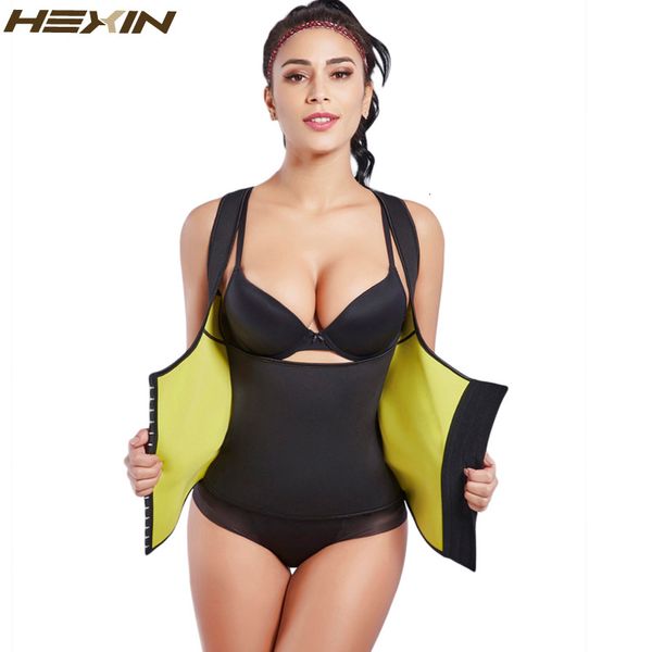 

hexin shapers neoprene sauna sweat vest waist trainer cincher body slimming trimmer corset workout thermo cinta modelad shaper y19070201, Black;white