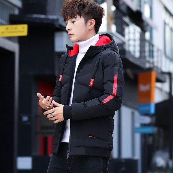 

men's down & parkas 2021 winter men coat patchwork casual parka outwear thicken warm hooded slim fit student jackets, Black