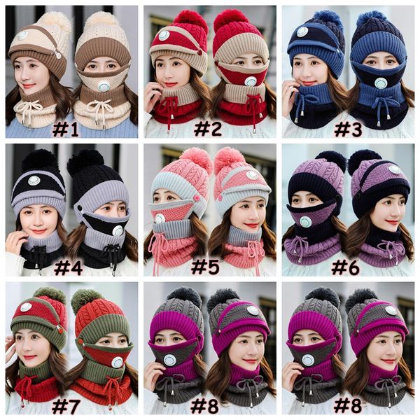 

knitted sets hats scarf cca12628 3pcs/set party party valve masks scarf hat wool pompon casual set mask beanies supplies with hats wint xlnh, White;black