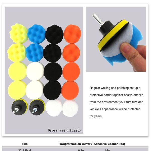 

22pcs buffing pad set 3 inch sponge woolen car polishing pad kit for waxing drill adaptor m10 power tool ac sqclgh