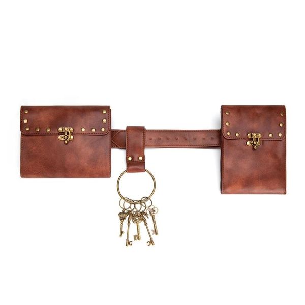 

creative vintage belt leather wallet men waist pack steampunk double pouch bag