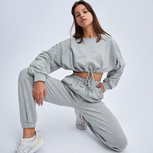 

autumn winter solid warm thick sporty sweatshit tracksuit long sleeve jogging set outdoor sports casual fitness running 2pcs, White;black
