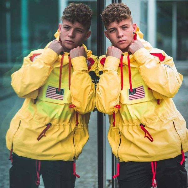 

winter classic trans antarctica men's fashion high street style contrast color letter embroidery flag hooded blazer jackets size s-xl, Black