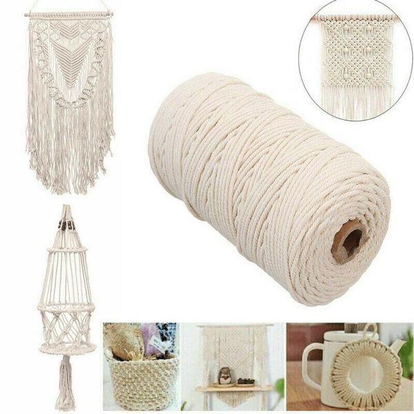 

yarn durable 200/400m white cotton cord natural beige twisted rope craft macrame string diy handmade christmas home decorative supply, Black;white