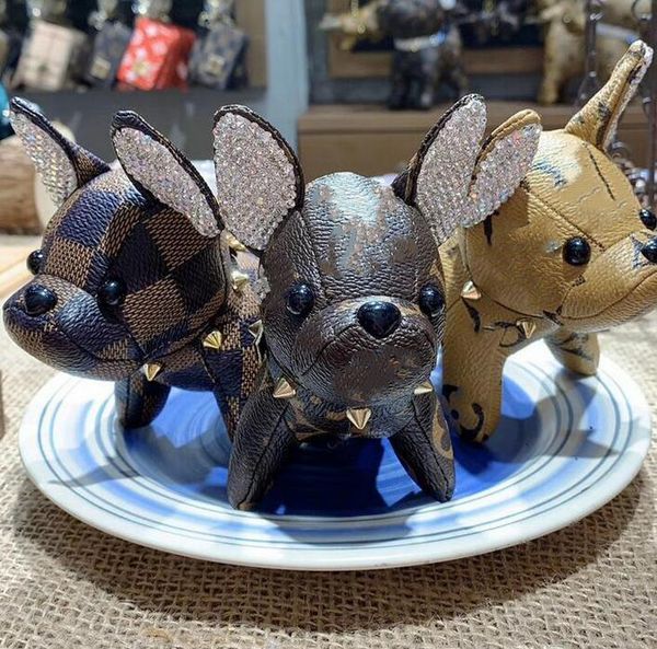 

doll cute key chain accessories crystal key ring pu leather bulldog letter pattern car keychain jewelry animal accessories, Silver